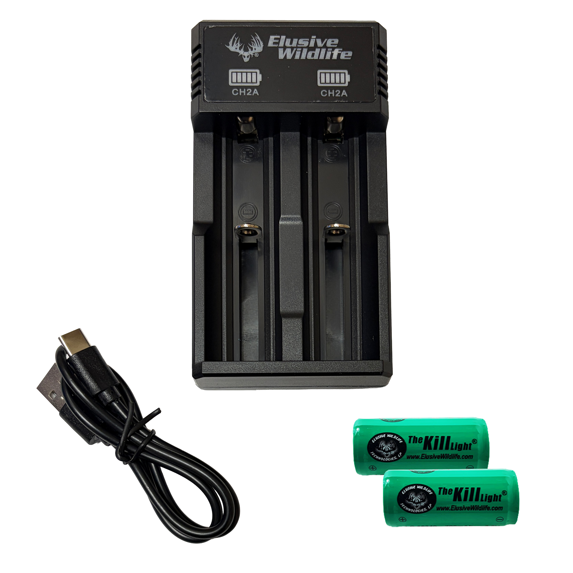 Kill Light Universal Battery Charger Kit with 16340 Batteries-2 Pack