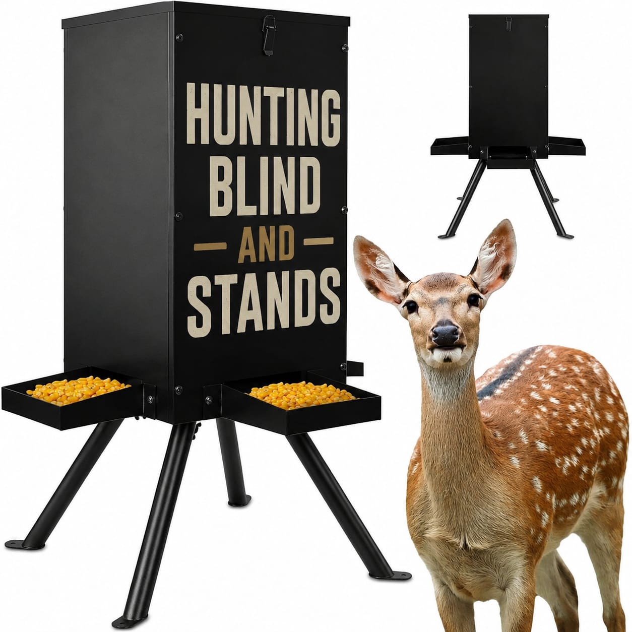 85lbs Deer Feeder, Weatherproof Deer Feeders with 4 Feeding Tray and 4-Leg Stand